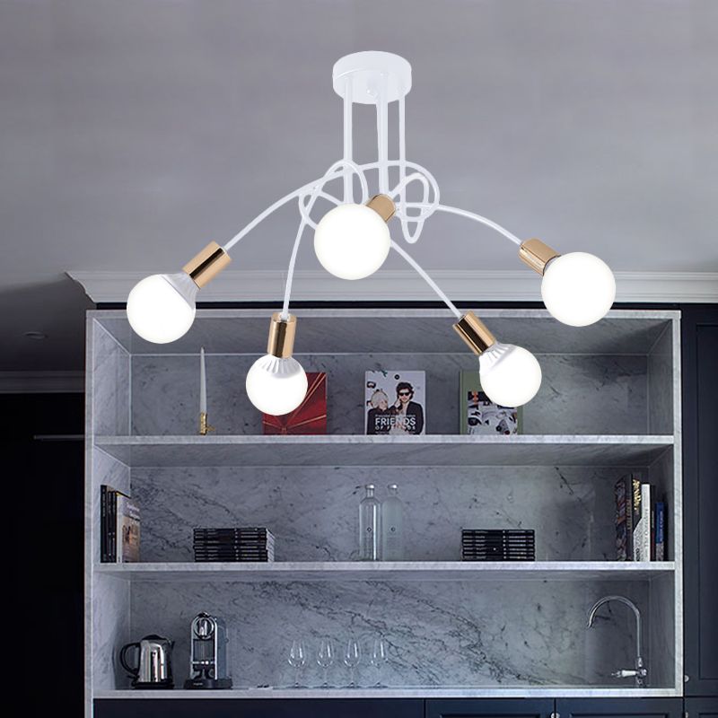 Iluminación de montaje semiempotrado trenzado negro/dorado con bombilla abierta, lámpara de techo de cocina de metal industrial de 3/5/6 luces