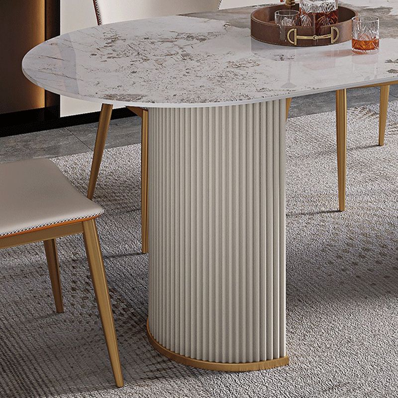 Luxury Sintered Stone Table Oval White Table with Double Pedestal