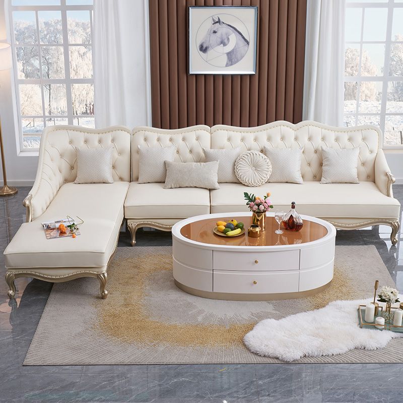 38.18" Tall Nailhead Trim Sectional Sofa Sloped Arm Genuine Leather Sofa