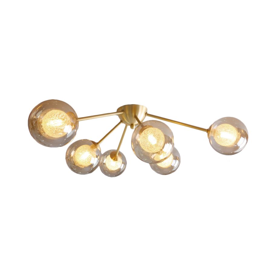 Moderne Global Semi Flush Mount Clear/Bernstein/Rauchglas 3/6 Lichter LED -Schlafzimmer Halbflush Mount Leuchte in Gold