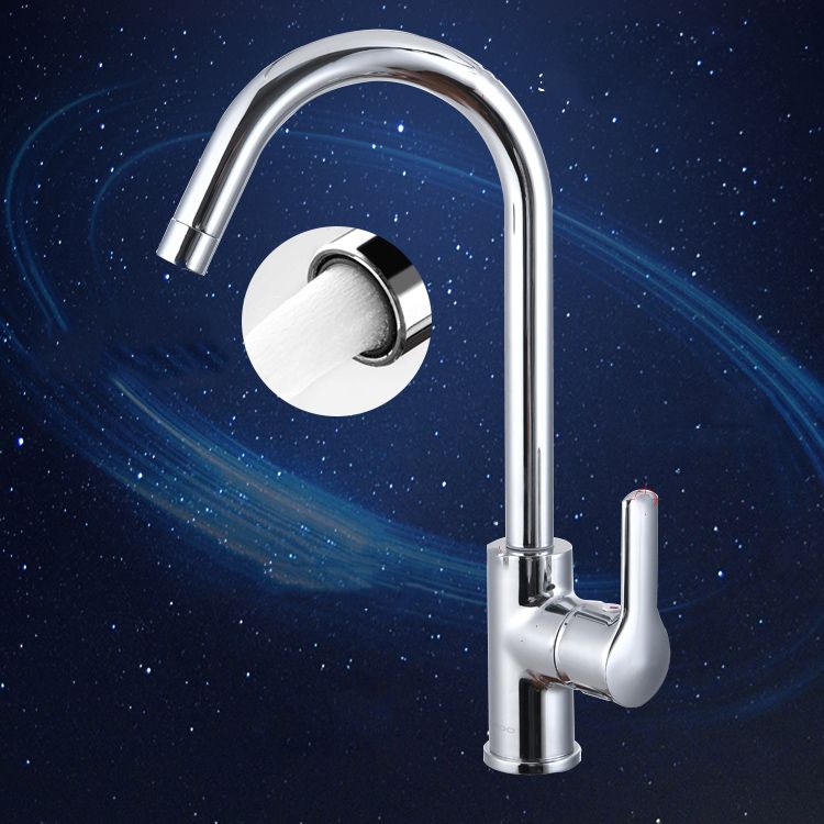 Copper Kitchen Faucet Lever Handle Gooseneck 1-Hole Kitchen Faucet