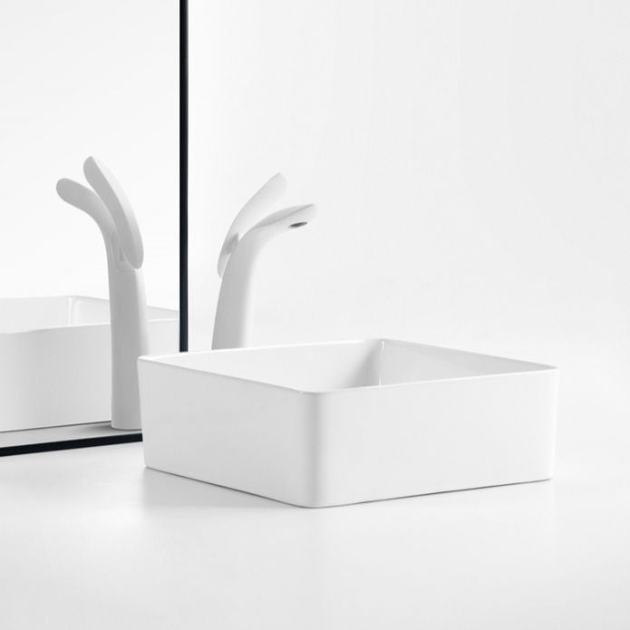 Modern Vessel Bathroom Sink Square Porcelain with Pop-Up Drain Wash Stand