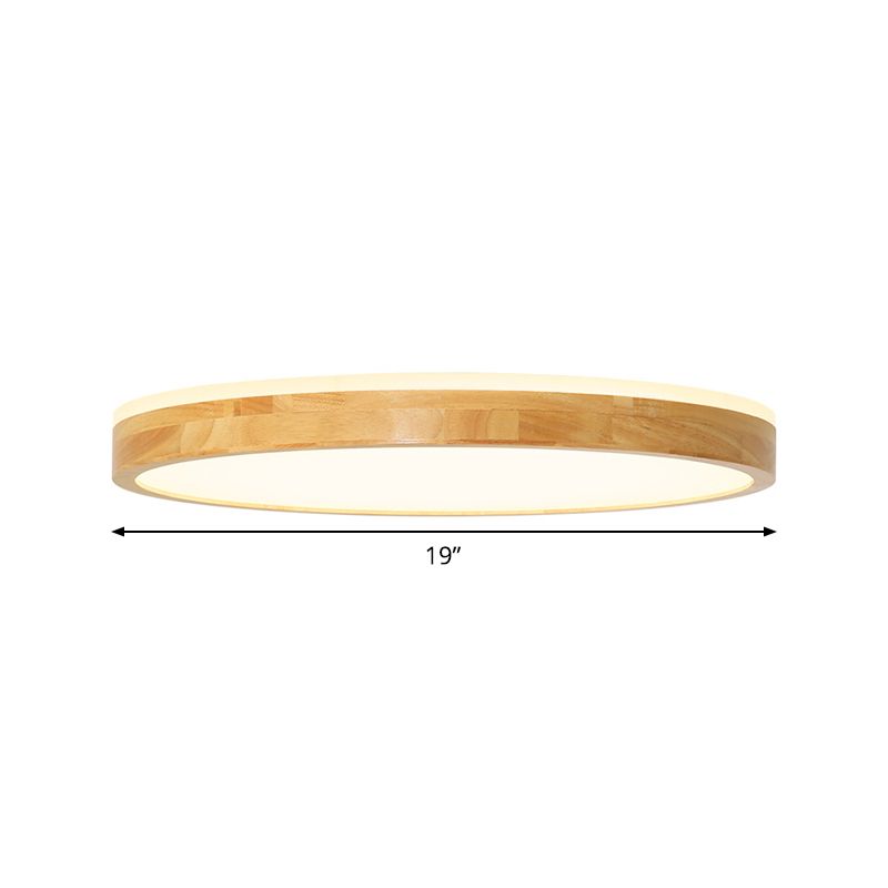 Wood Circular Flush Light Fixture Minimalist 12"/15"/19" Width LED Beige Ceiling Flush Mount