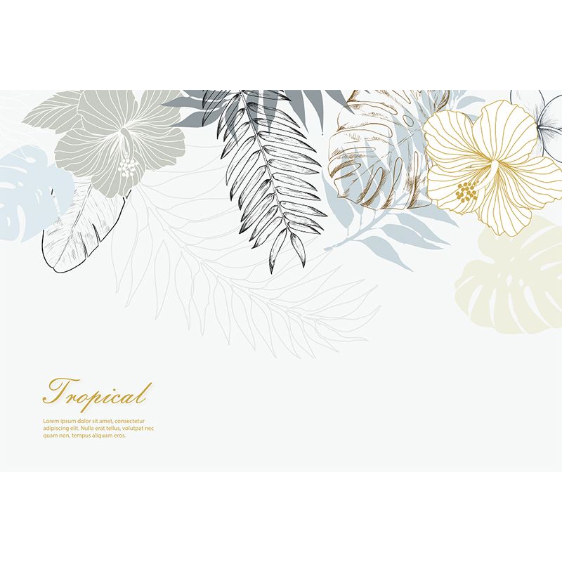 Tropix Watercolor Leaf Mural Wallpaper Grey-White Stain Resistant Wall Art for Home