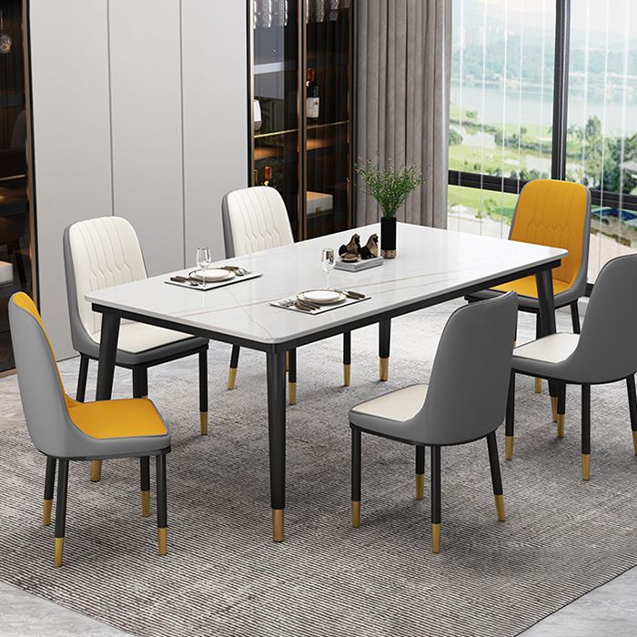 Traditional Luxury Rectangle Dining Room Table Sintered Stone Table with 4 Black Legs