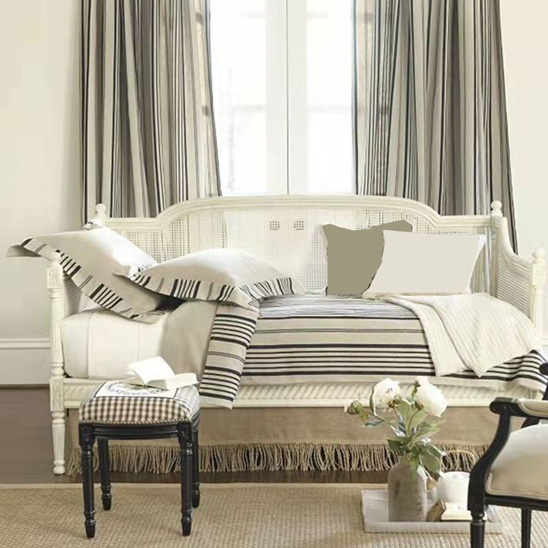 Linen Country Sloped Arms Sofa with Tight Back in Solid Wood
