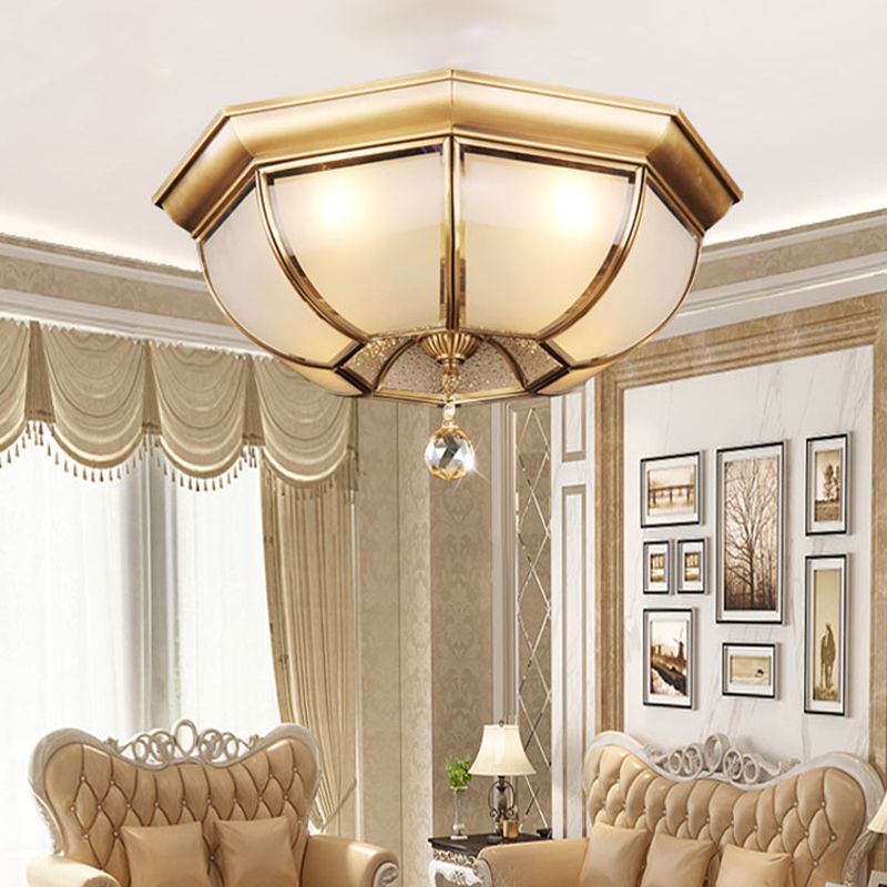 Concave matglazen plafondlamp 14"/18" W Traditionele 3/4 lampen Woonkamer inbouwlamp in messing