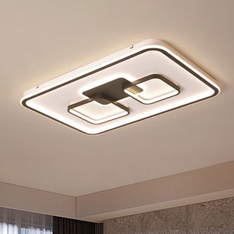 Rettangolare Flushmount Illuminazione Modernista Metallo Soggiorno LED Flush Mount in Nero, Bianco/Luce Calda
