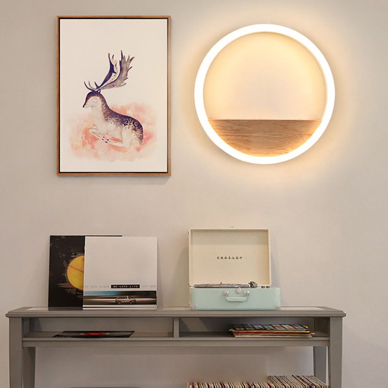 Iluminación en forma de acrílico O iluminación minimalista Luz de pared LED con estante de madera