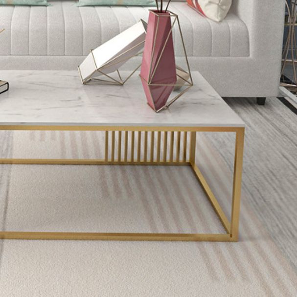Glam Style Rectangle Coffee Table with Marble Top and Iron Frame Base