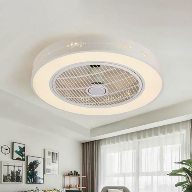 8 "hohe Drum Wohnzimmer Ventilator Leuchtt zeitgenössische Metall LED Weiß 3 Klingen Halbflush Mount Lighting Fixture