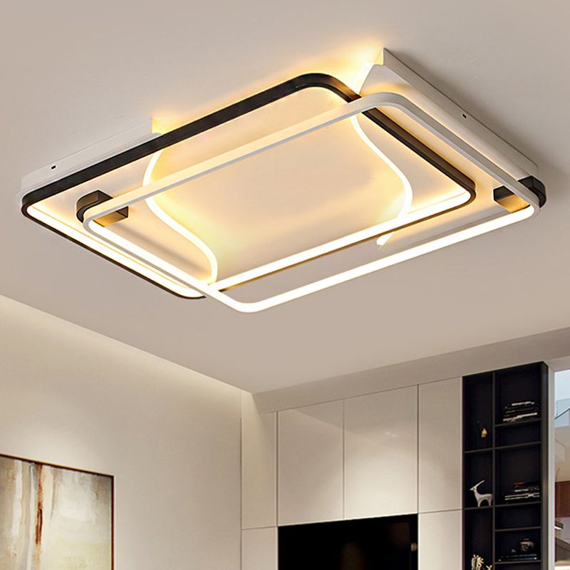 Lampada da incasso a LED per camera da letto larga 18"/22"/31,5" con paralume acrilico quadrato/rettangolare Lampada da soffitto modernista a incasso in bianco e nero in luce bianca/calda