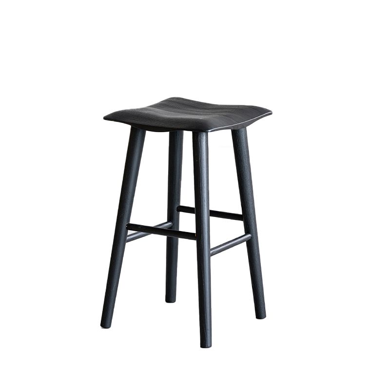 Contemporary Ash Solid Wood Backless Bar Stool with Footrest