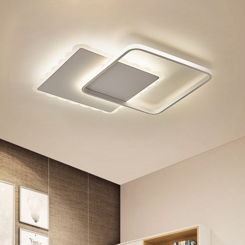 Squared Flush Mount Modernist Metal White / Coffee LED Close to Ceiling Lighting, Warm / White / Natural Light