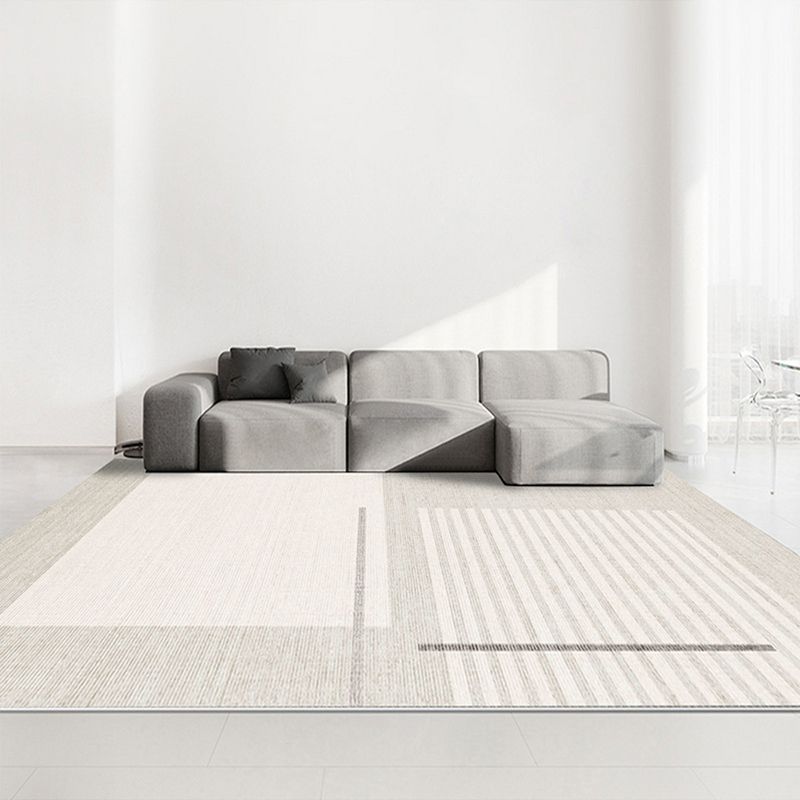 Causal Line Carpet Polyester Beige Carpet Tear Resistant Carpet for Living Room