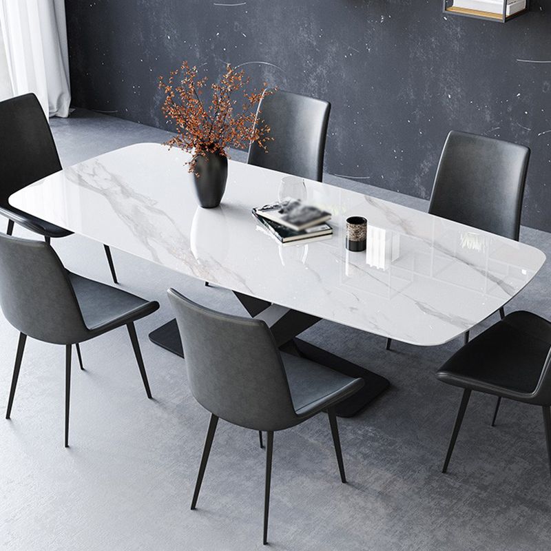 Industrial Sintered Stone Top Dining Table Rectangle Table with Single Pedestal