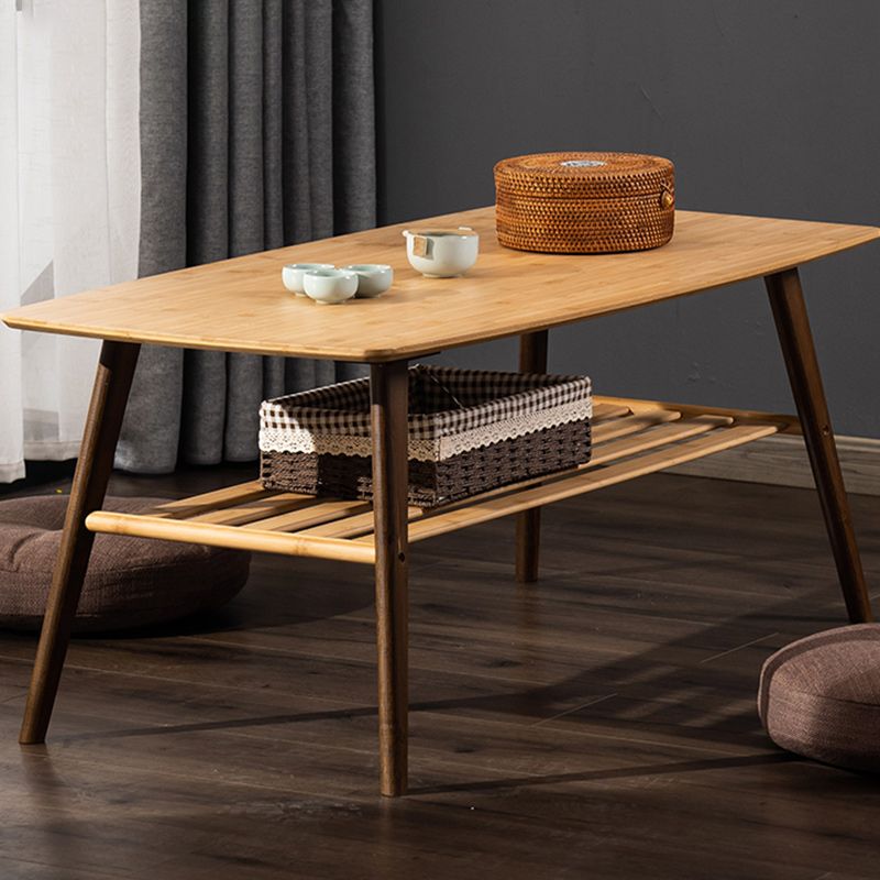 Contemporary Coffee Table 4 Legs Wooden Cocktail Table with Storage