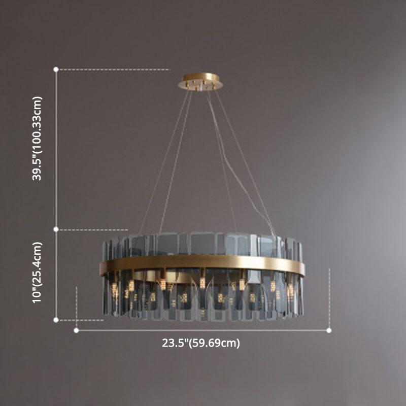 Gold Circular Pendant Lamp Modern Minimalist Smoked Glass Living Room Hanging Ceiling Light