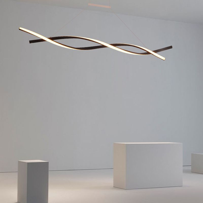 2-Lights Linear Island Light Nordic Aluminum LED Island Pendant for Living Room