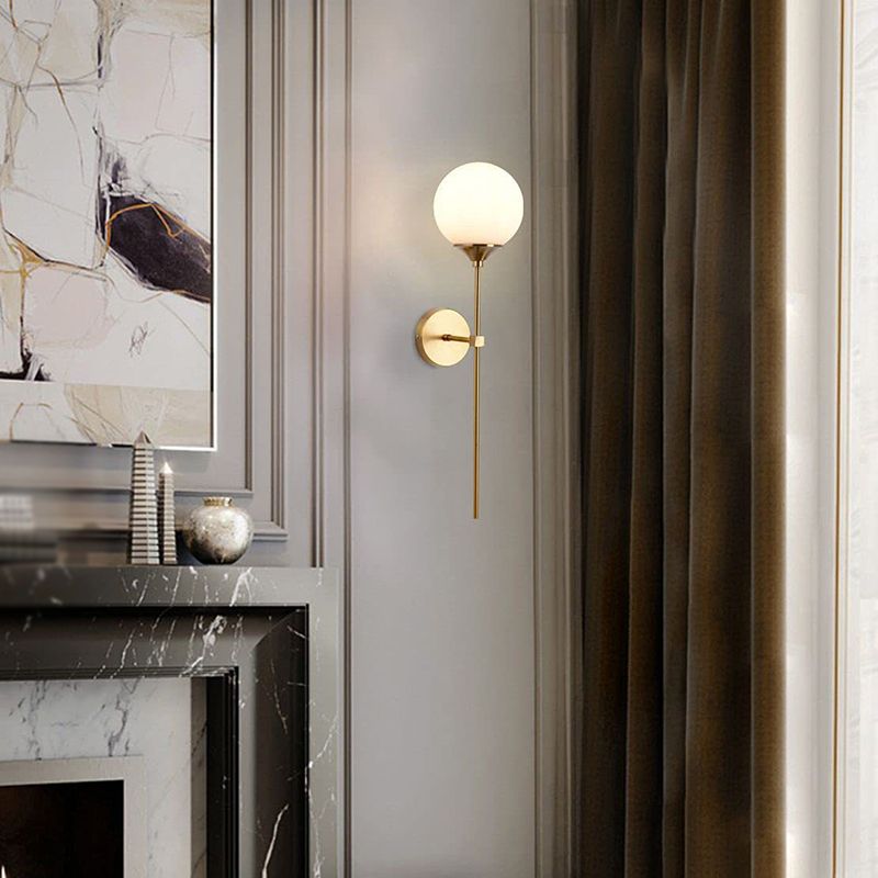 Gold Modern Metal Wall Sconce Ball Shape Wall Light with Glass Shade for Living Room
