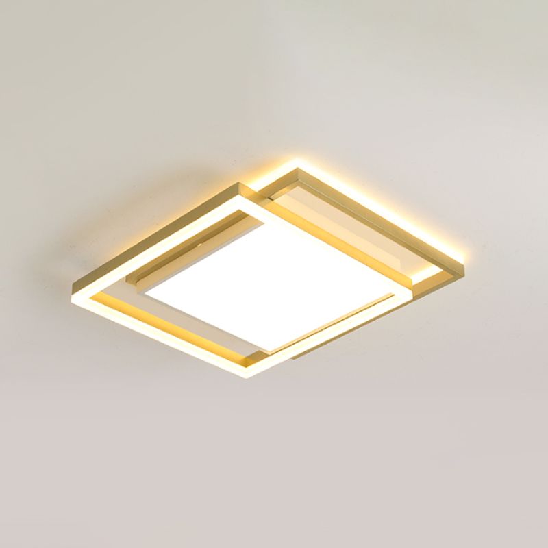 16"/19.5" W Gold Square Ceiling Flush Mount Nordic LED Metallic Flushmount Lighting, Warm/White Light