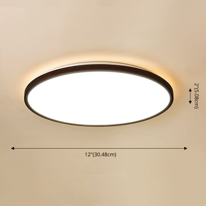 Walnut Wood Geometric Flush Mounted Light Modern Dark Brown LED Flush Light Fixture