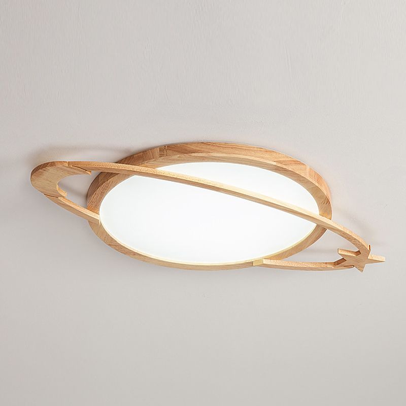 Modern Flush Light Planet Ceiling Lighting with Wood for Bedroom
