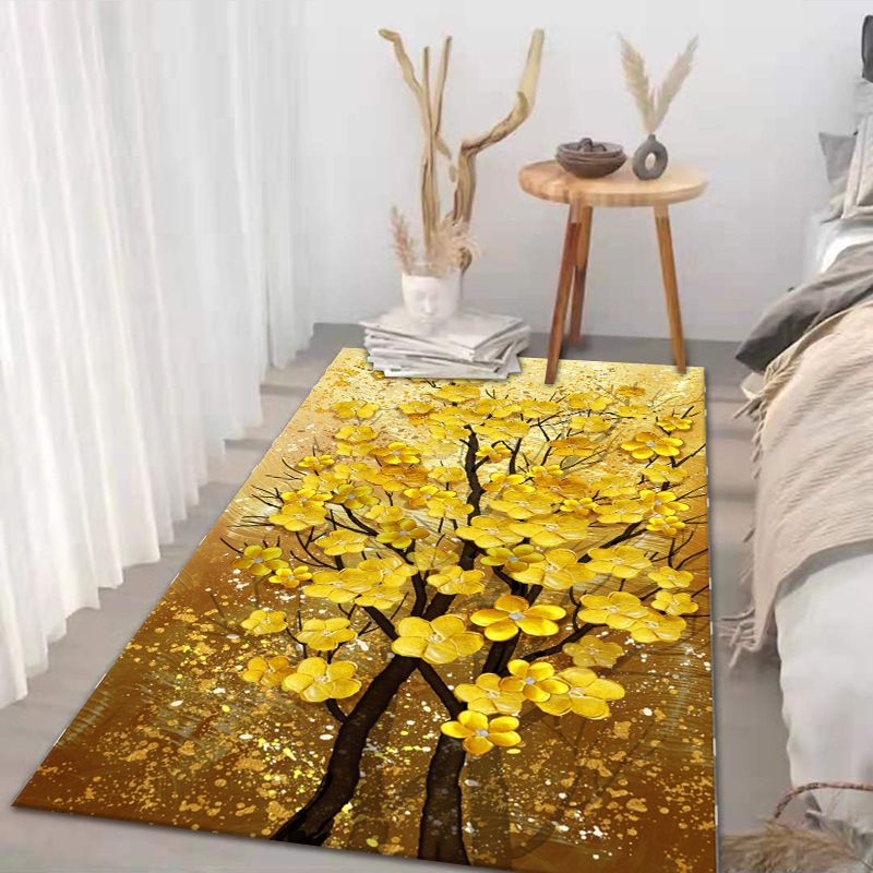 Stylish Modern Area Rug Blue Plant Pattern Area Carpet Polyester Non-Slip Rug for Bedroom