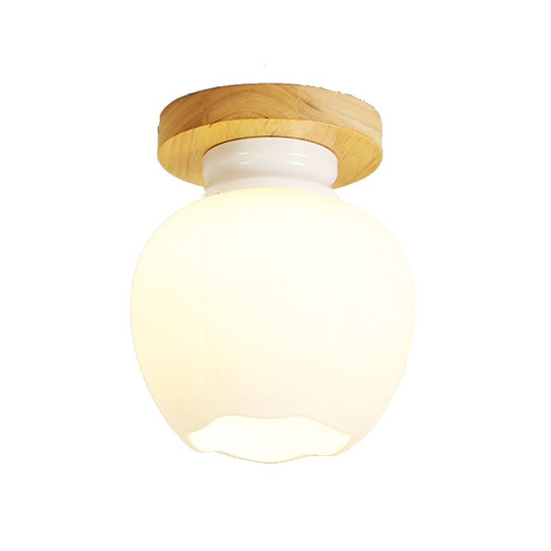 Single Beige Finish Flush Mount Lighting Nodic Wooden Shaded Ceiling Light