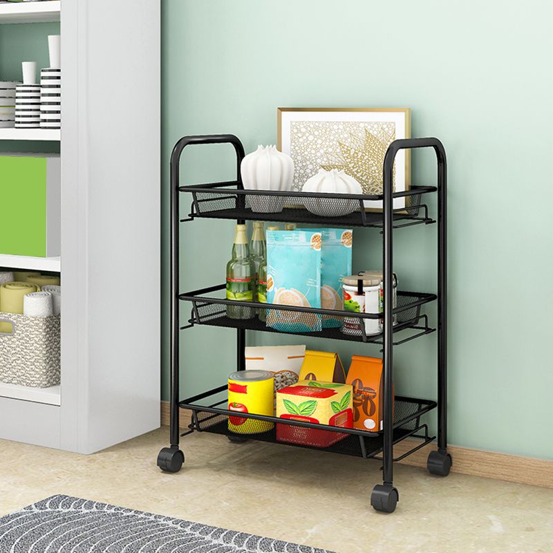 Modern Style Bookshelf Open Back Metal Bookcase with Caster Wheels for Home