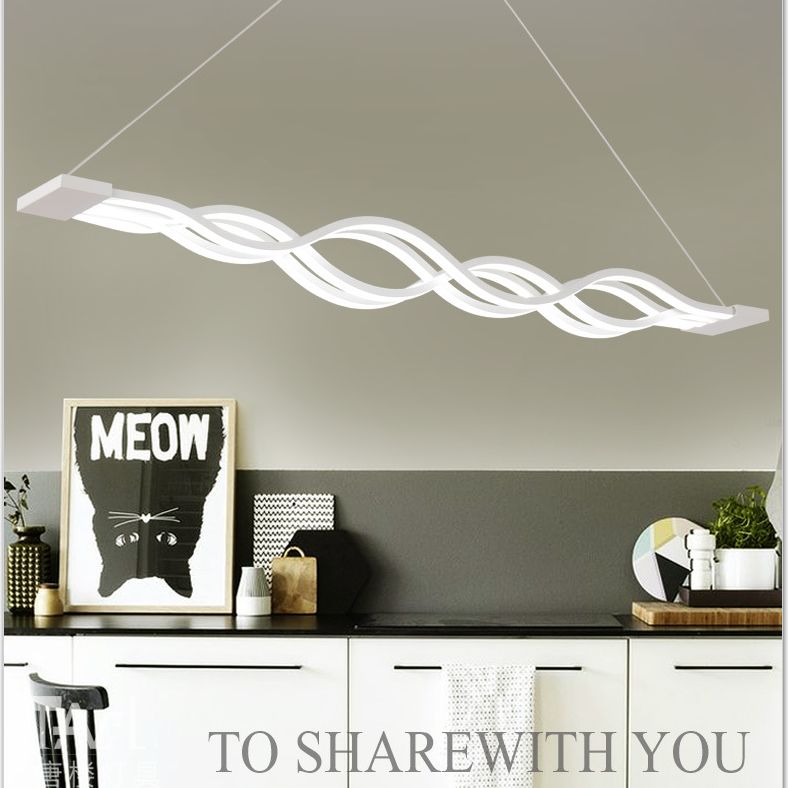 Contemporary Style Waves Ceiling Pendant Light Acrylic Dinning Room LED Hanging Light in White