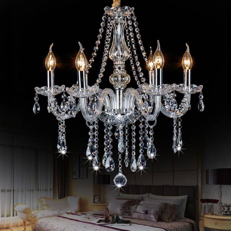 Clear Beveled K9 Crystal Chandelier Light European Style Candlestick Suspended Lighting Fixture