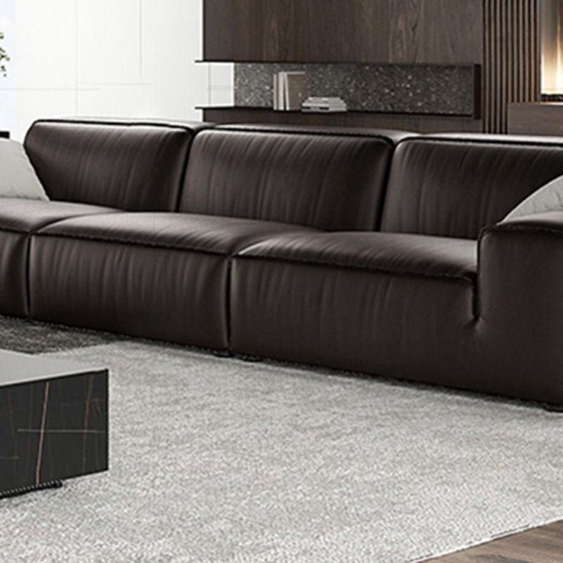 Black Genuine Leather Sectionals 30.7" H Square Arm Sectional Sofa Set