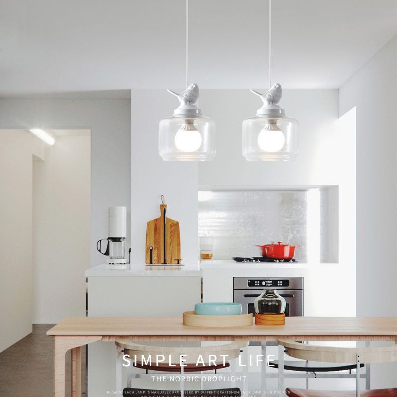 Glasförmige transparente Glashängele hängendes Licht nordische Einfachheit Schlafzimmer Beleuchtung Anhänger mit Harz Vogeldekoration