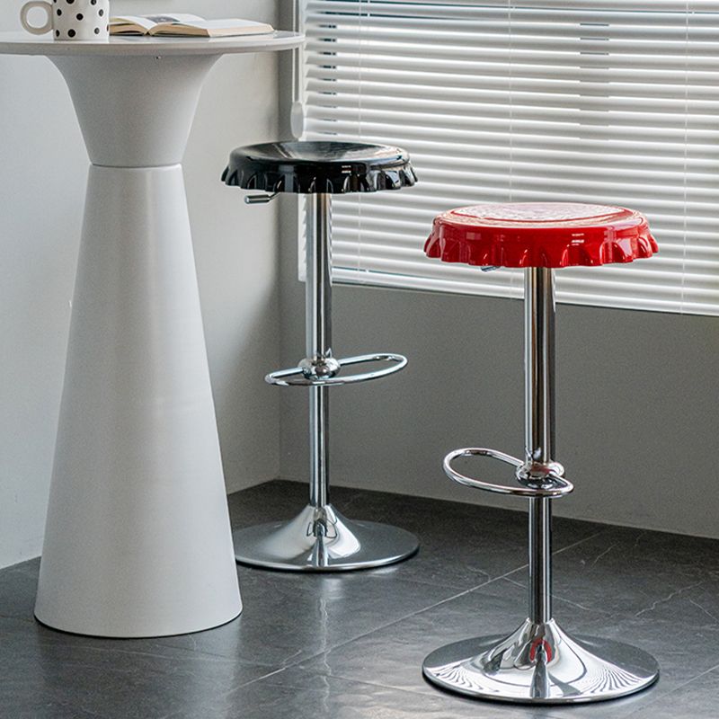 Contemporary Adjustable Backrest Counter High Stool with Metal Base