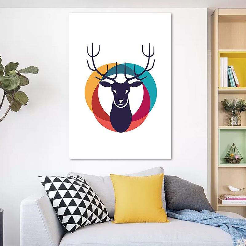 Nautical Deer and Circle Painting Canvas Decorative Black Wall Art Decor for Living Room