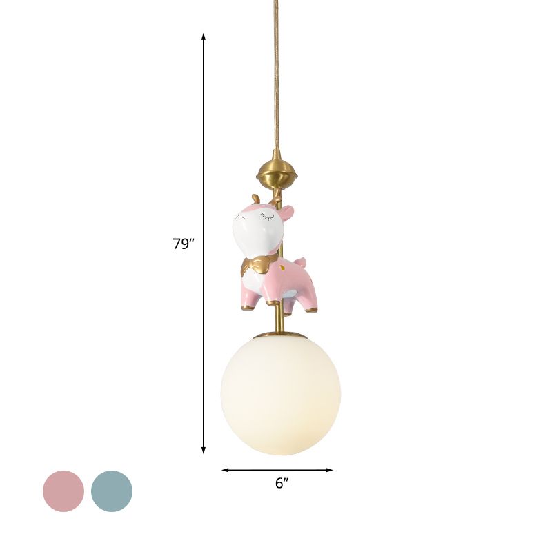 Harz Sika Hirschpendel Licht Cartoon 1 Glühbirne Blau/rosa-weiße/blau-weiße Hängeanhänger mit Ball Opal/Buntglas Schatten