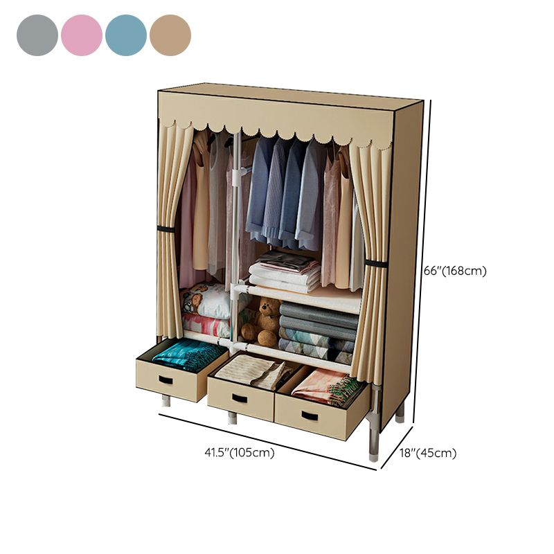 Contemporary Wardrobe Armoire with Drawer Steel Wardrobe Closet