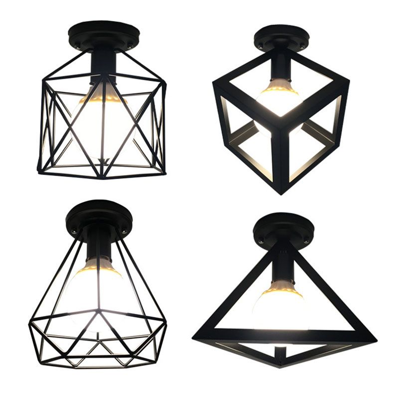Geometrische Hanger Licht Industriële Stijl 1 Light Metal Flush Mount Light Fixture in Zwart
