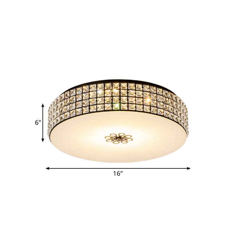 16"/19.5" Wide LED Drum Flush Mount Lamp Contemporary Clear Crystal Flush Ceiling Light for Bedroom