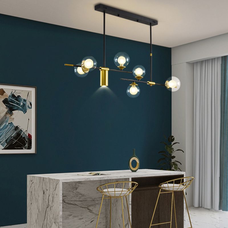7 - Light Ceiling Pendant Light Iron Kitchen Island Fixture with Glass Ball Shade