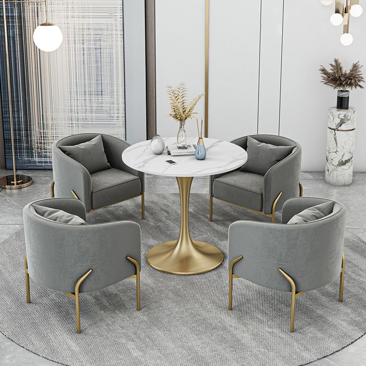 Modern Sintered Stone Dining Room Set with Round Top and Gold Base Furniture