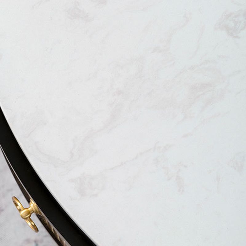 17.7" H Round Slate Coffee Table 4 Legs Cocktail Table with 2 Drawers