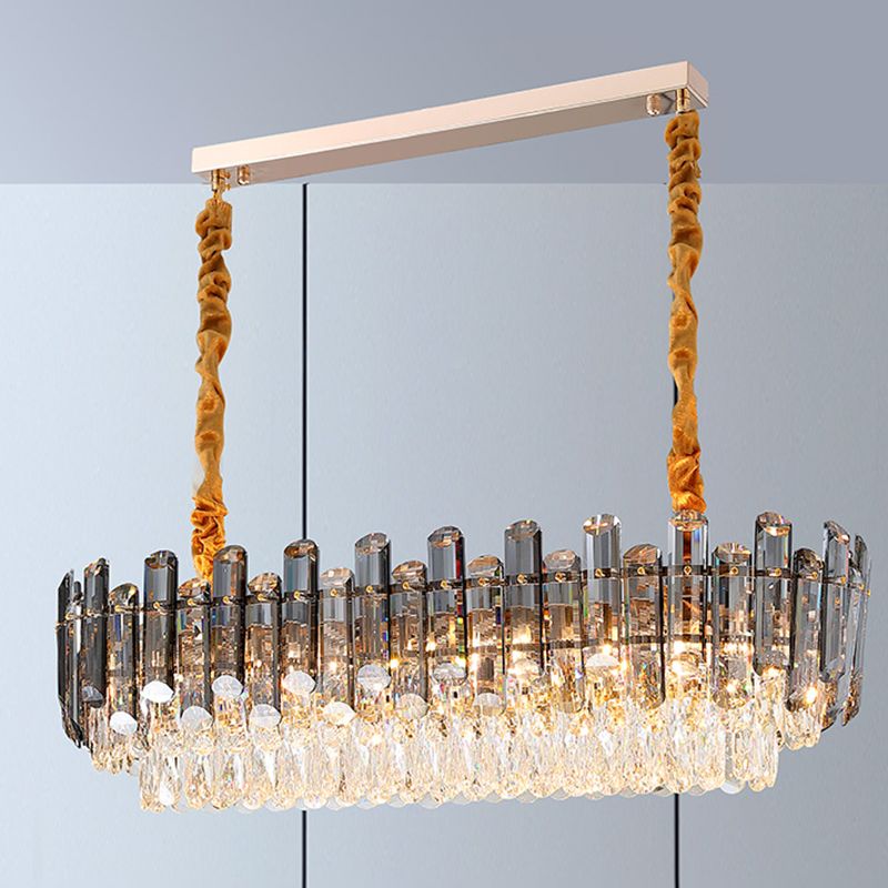 Modern Metal Ceiling Light Rectangle Shape Island Lamp with Crystal Shade for Living Room