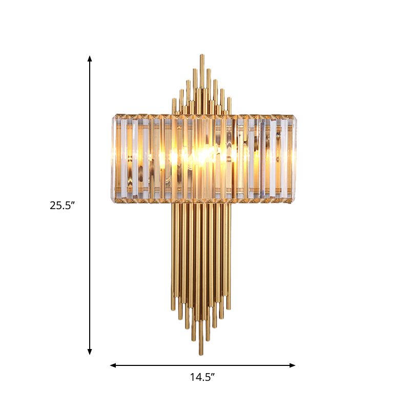 14.5"/16.5" W Rectangular Wall Lighting Fixture Modern Style Clear Crystal 2 Lights Golden Wall Sconce for Bedside