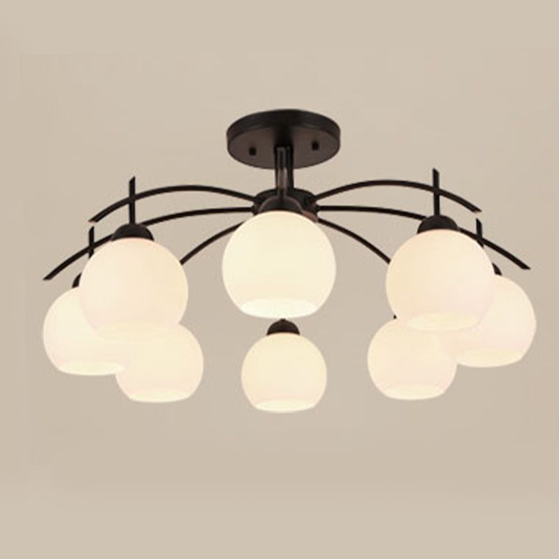 Retro Black Techo Flush Ligero de vidrio blanco Luz de semi descarga Luz