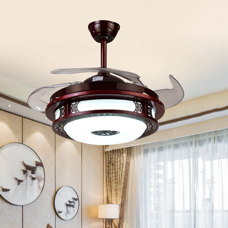 LED Round Ceiling Light Traditional Red Brown Metal Semi Mount Lighting for Bedroom, Remote Control/Wall Control
