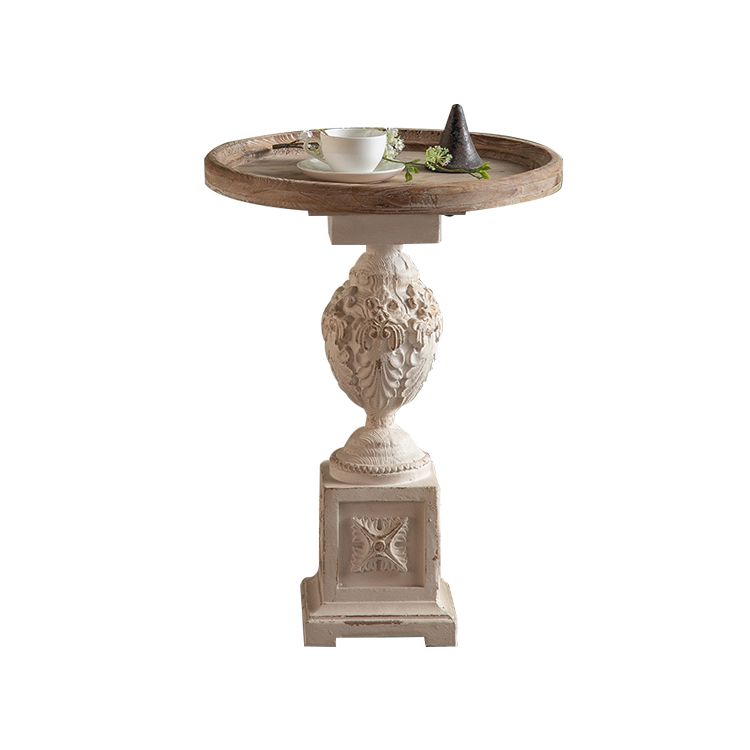 Rustic Style Side End Table Pedestal Distressed Round Sofa Side Accent Table