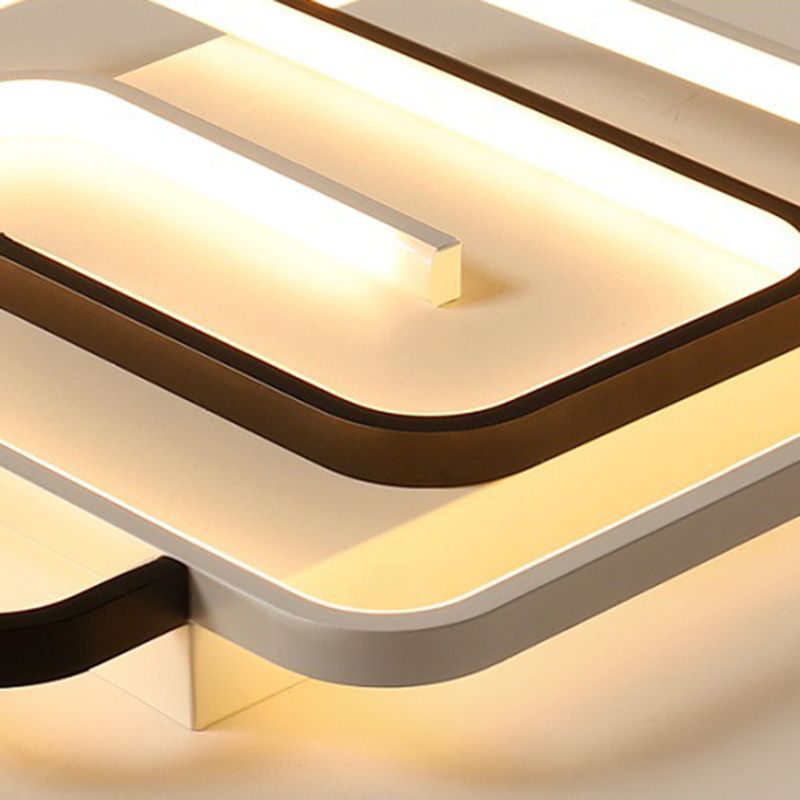 Minimalist Squared Ceiling Light Fixture Acrylic LED Bedroom Close to Ceiling Lamp in Black-White