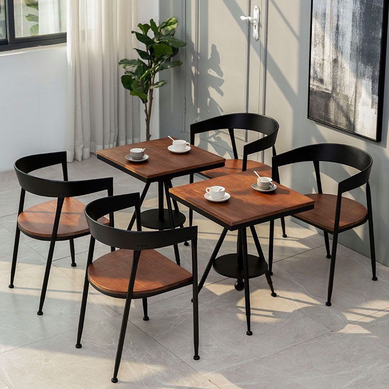 Traditional Metal Dining Chair Open Back Side Black and Brown Chair